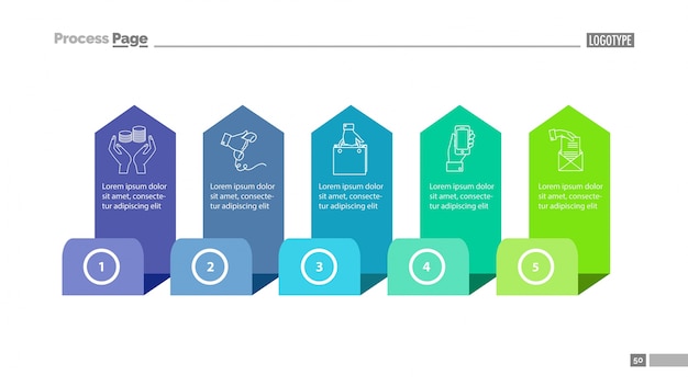 Five step process chart slide template