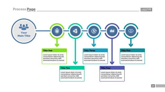 Five steps process chart slide template. Business data. Flowchart, diagram