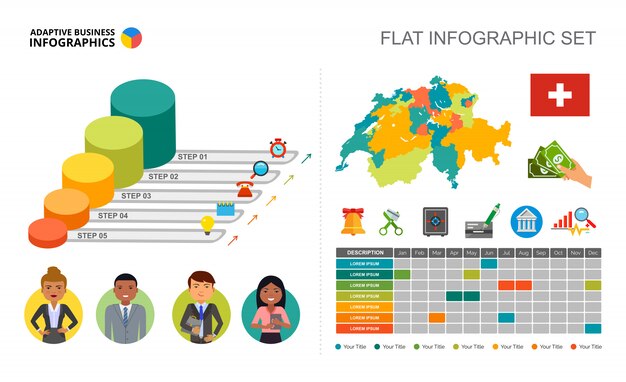 Five steps process chart template for presentation