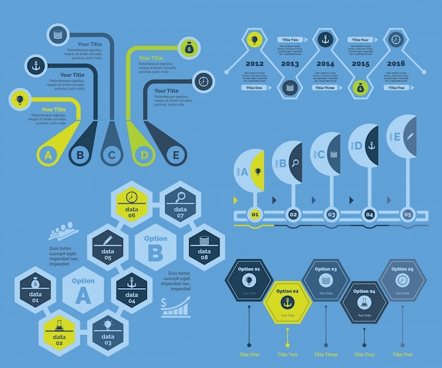 Free Vector five strategy diagrams templates set