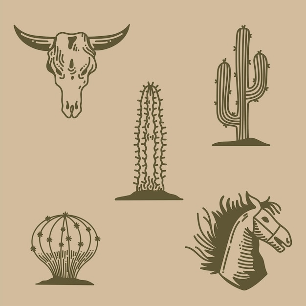 Free Vector five wild west icons