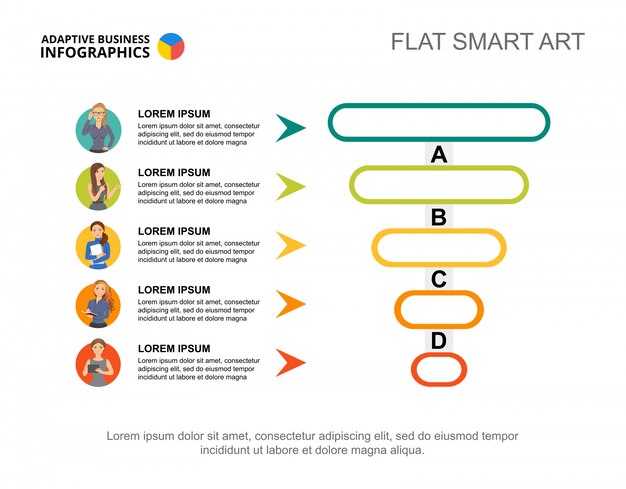 Five workers process chart template for presentation