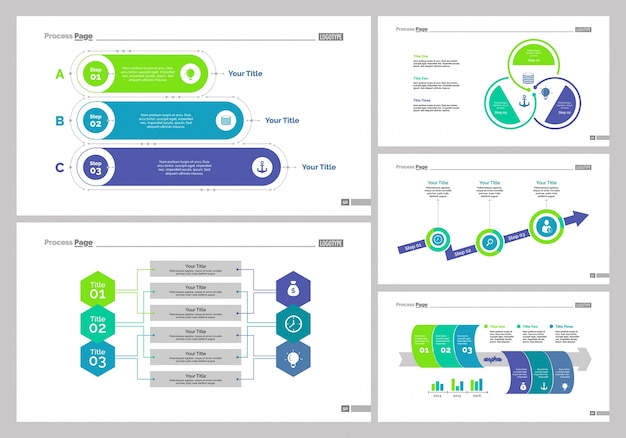 Free Vector five workflow slide templates set