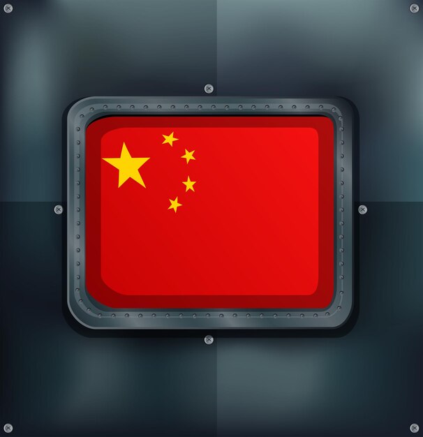 Flag on China on metalic background