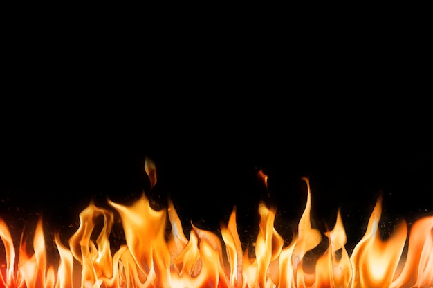 Flame border background, black realistic fire image vector