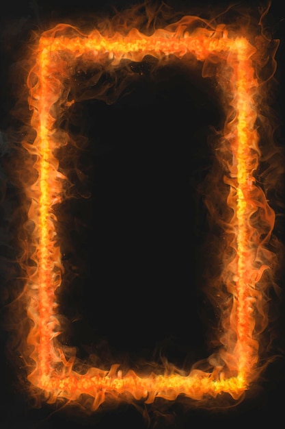 Flame frame, rectangle shape, realistic burning fire vector