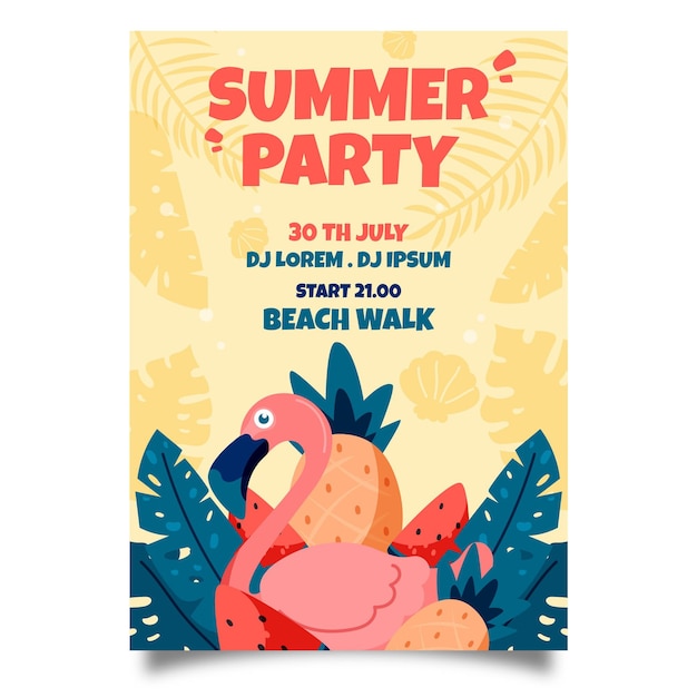 Free vector flamingo bird hand drawn summer party poster