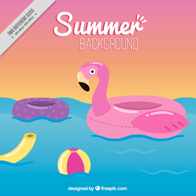 Free Vector flamingo float with elements summer background