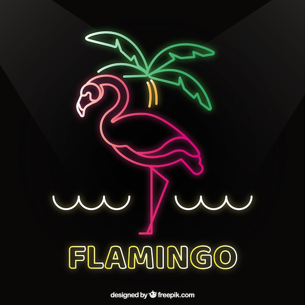 Flamingo neon with beach elements 