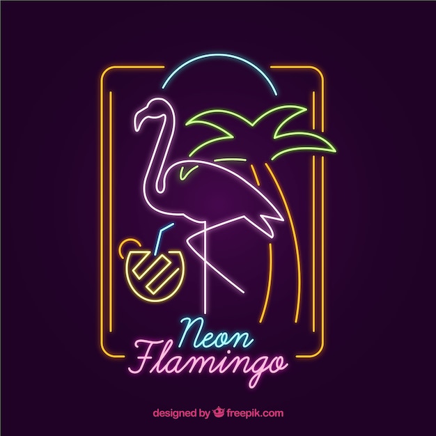 Flamingo neon with beach elements 