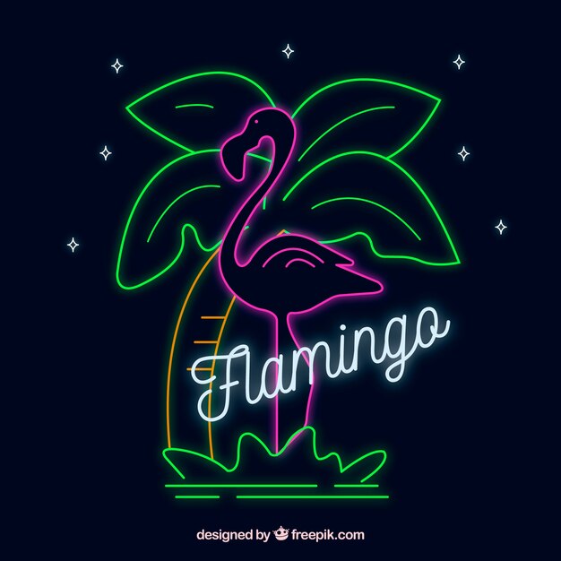 Flamingo neon with palm tree