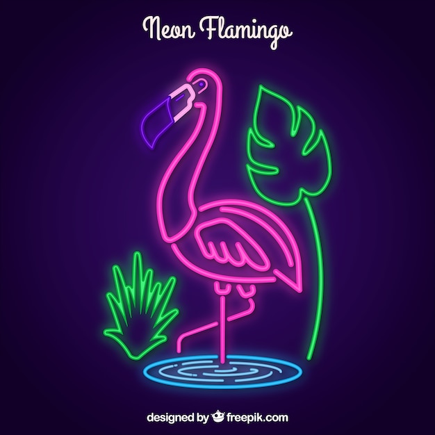 Flamingo neon with plants 