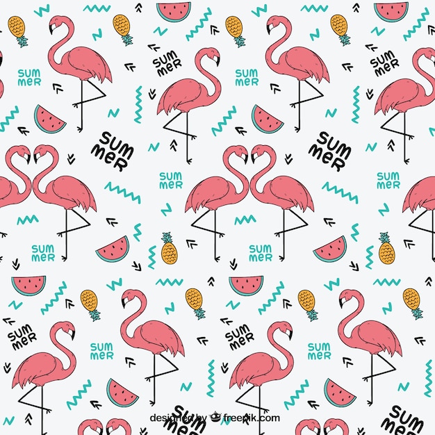 Flamingo pattern with summer fruits