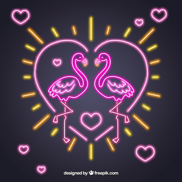 Free Vector flamingos neon with pink light