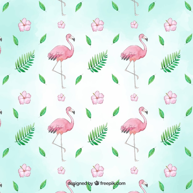 Flamingos pattern in watercolor style