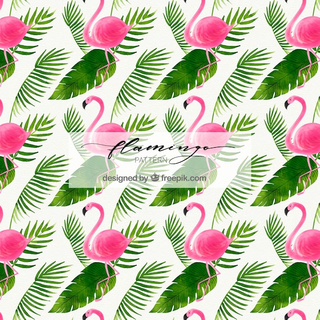 Flamingos pattern in watercolor style