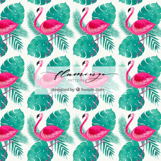 Free Vector flamingos pattern in watercolor style