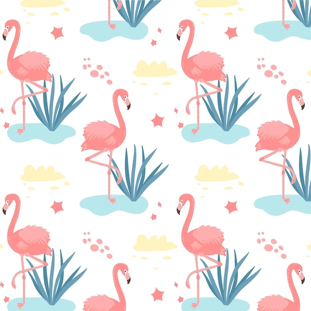 Free Vector flamingos pattern with tropical leaves on water