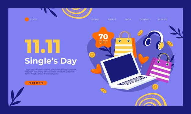 Flat 11.11 singles' day landing page template