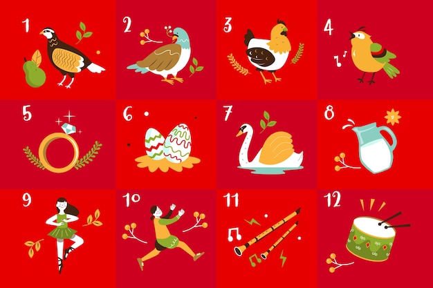 Flat 12 days of christmas illustration