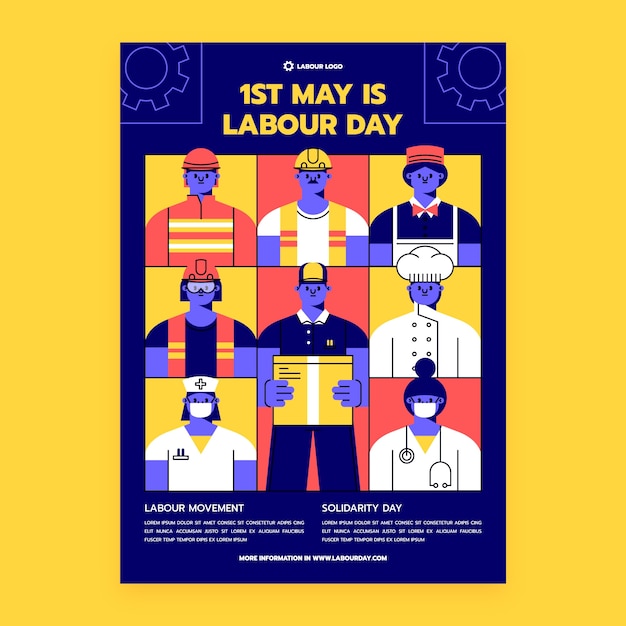 Free Vector flat 1st may labor day poster template