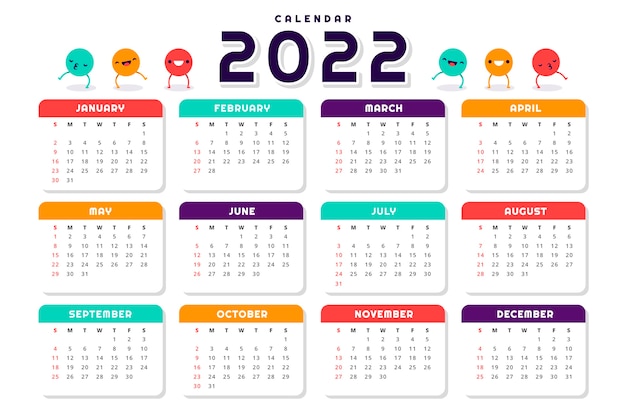 Flat 2022 calendar template