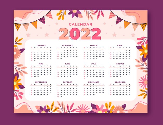 Flat 2022 calendar template