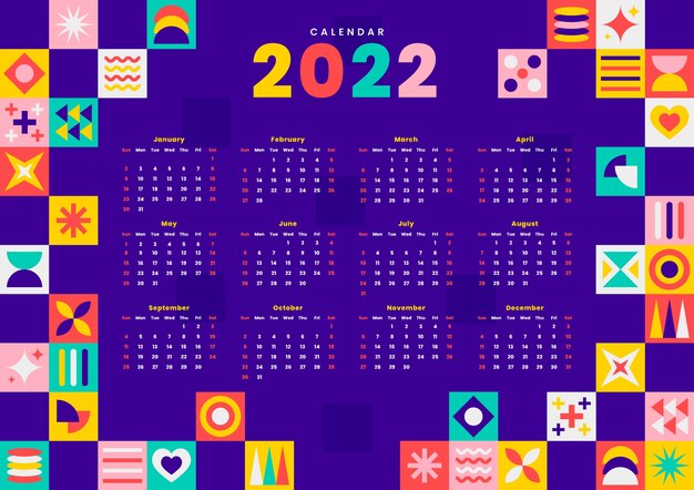 Flat 2022 calendar template