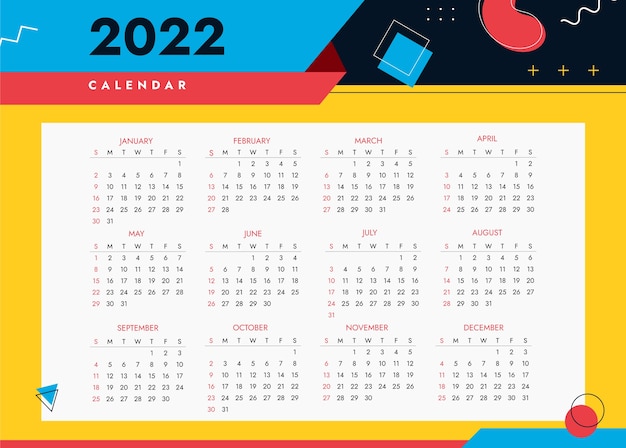 Flat 2022 calendar template