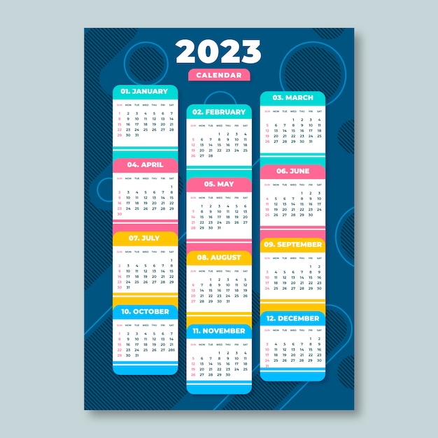 Flat 2023 monthly calendar template template