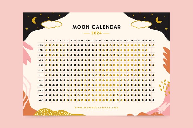 Flat 2024 moon calendar template