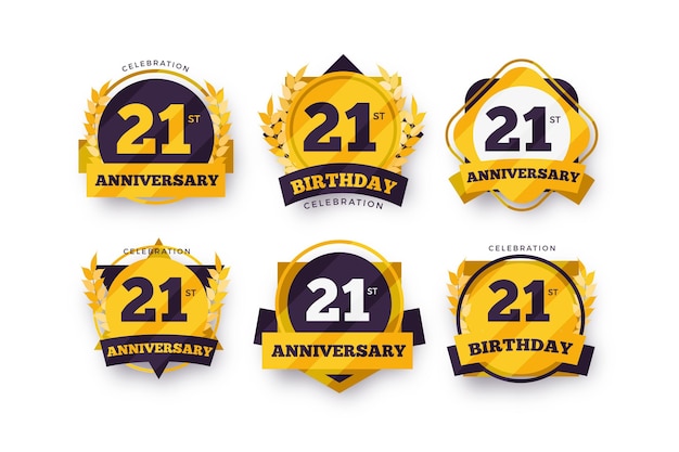 Free Vector flat 21 anniversary badges pack