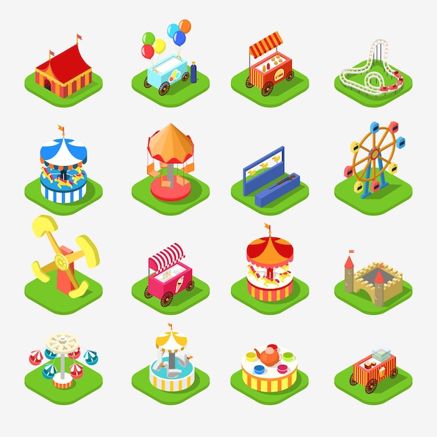 Flat 3d isometric carousel attraction