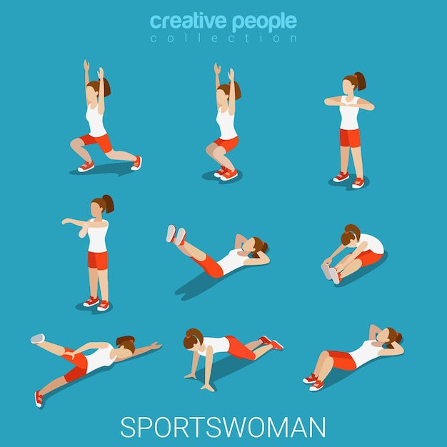 Flat 3d isometric style sportswomen male sport concept