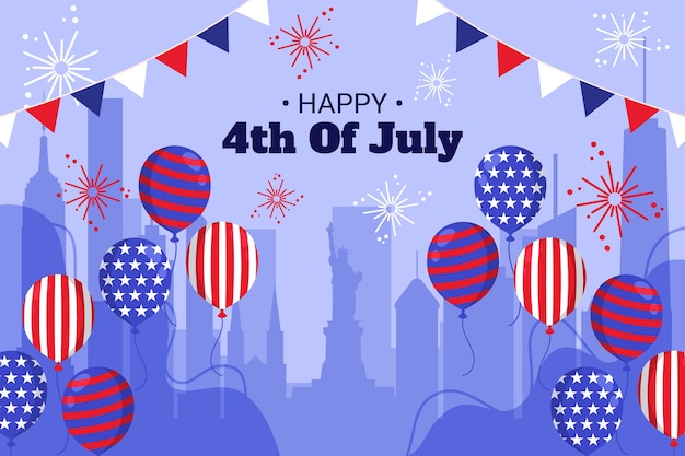 Flat 4th of july background with balloons