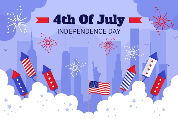 Free vector flat 4th of july background with fireworks