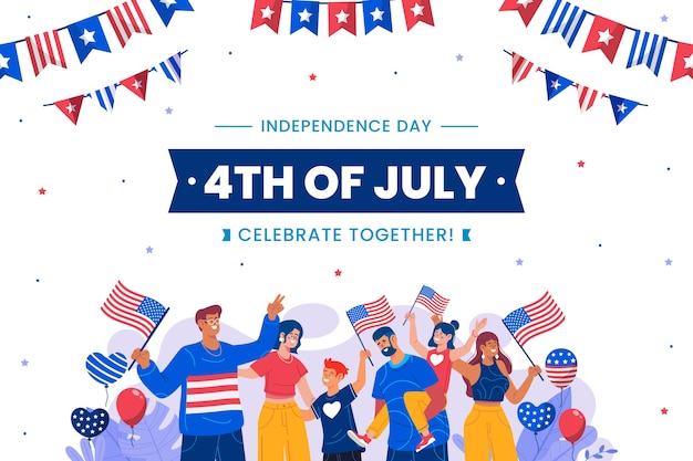 Flat 4th of july background with people celebrating