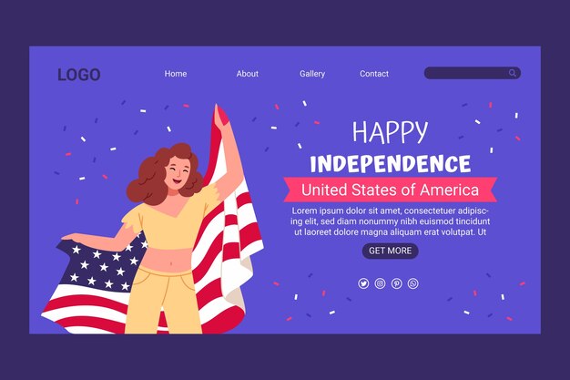 Free vector flat 4th of july celebration landing page template