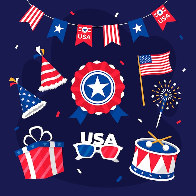 Free Vector flat 4th of july elements collection