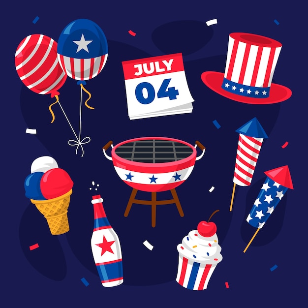 Free Vector flat 4th of july elements collection