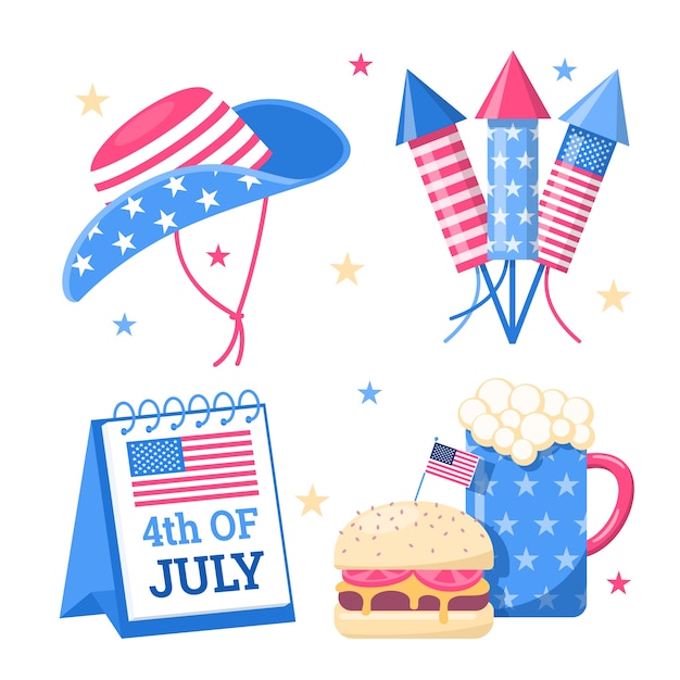 Free Vector flat 4th of july elements collection