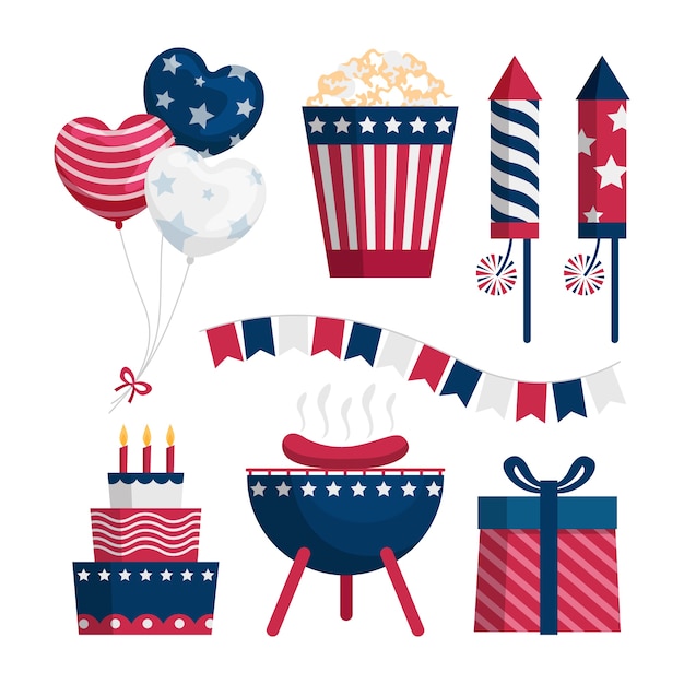 Flat 4th of july elements collection