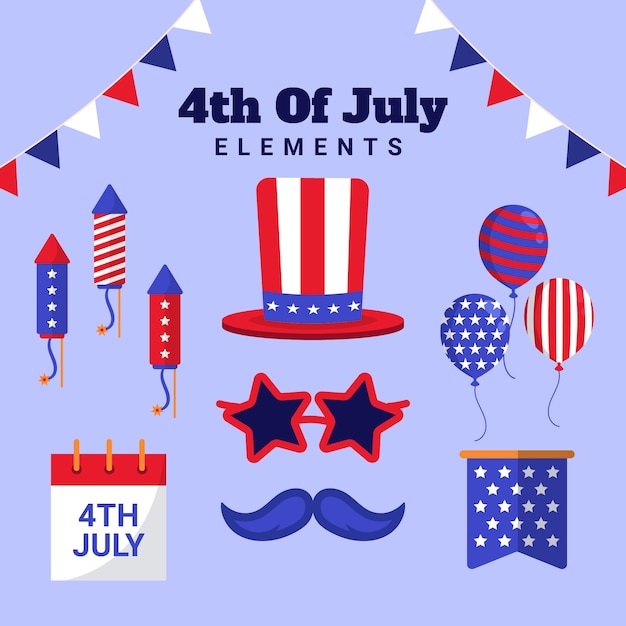 Free Vector flat 4th of july elements collection