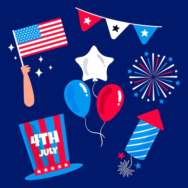 Free Vector flat 4th of july elements collection