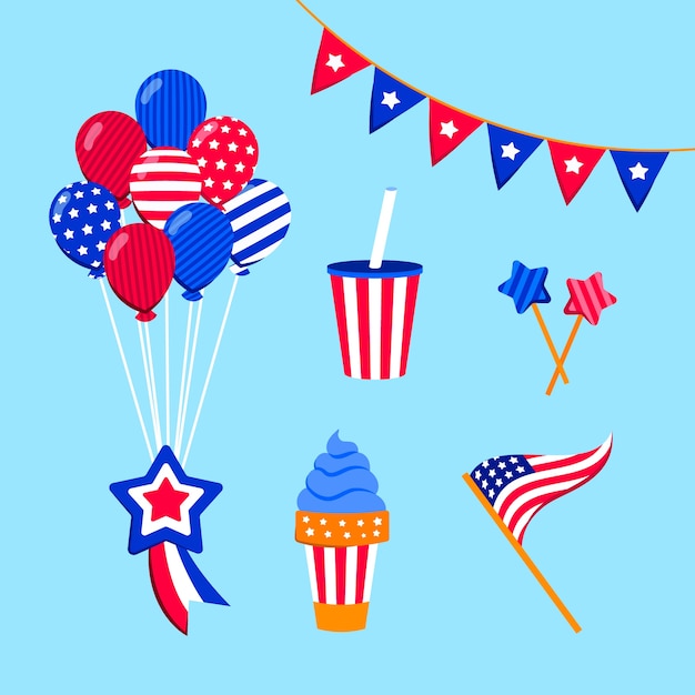 Free Vector flat 4th of july elements collection