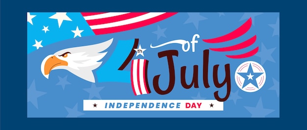 Flat 4th of july horizontal banner template with eagle