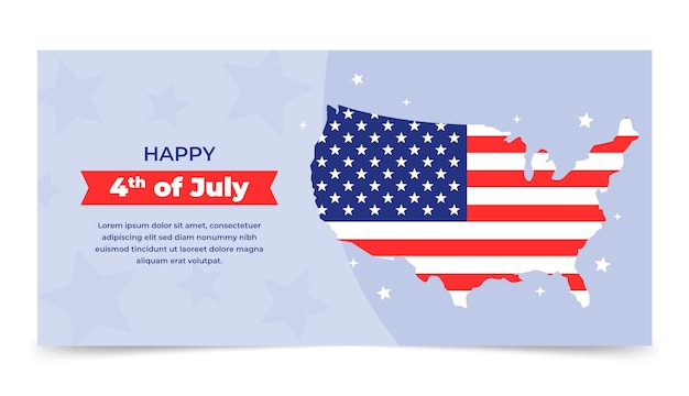 Free Vector flat 4th of july horizontal banner template with us map