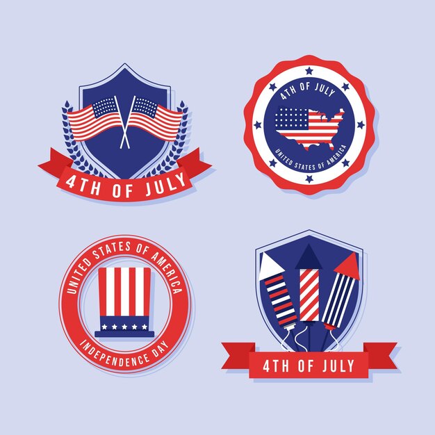 Flat 4th of july independence day badge collection