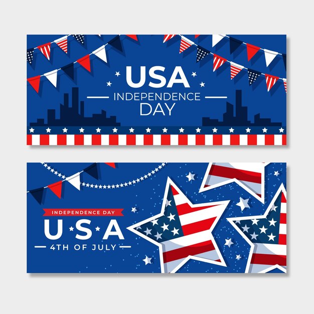 Flat 4th of july independence day banners set