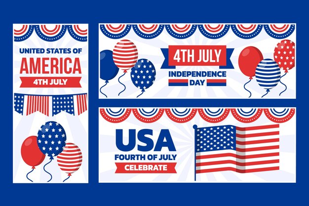 Flat 4th of july - independence day banners set